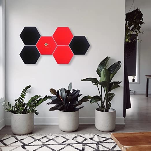 Image of YGM Acoustic Foams Professional Hexagon Acoustic Foam Panels, Absorption Panel, 12 X 12 X 1 inch High Density Edge Wall Tiles for Acoustic Treatment (Red, Set of 10)