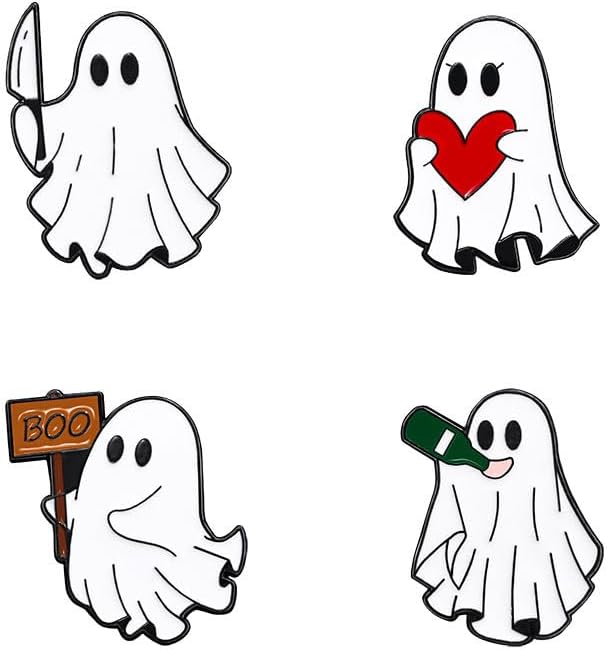 5Pcs Halloween Ghost Enamel Brooch Set for Women Men Cute Ghost Enamel Brooch Pin Funny White Love Heart Boo Ghost Pins Halloween Holiday Accessory Jewelry Gift image 3
