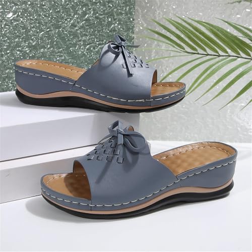 Wedge Sandals for Women 2025 Summer Arch Support Orthopedic Slippers, Bow Knot Decor Fish Mouth Sandals Open Toe Slip on Slippers Casual Walking Beach Slipper All Day Comfort2