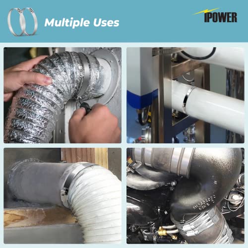 Ipower 4 Inch Adjustable 304 Stainless Steel Duct Hose Clamps For Ducting Ventilation, Pipe, Heating And Cooling, Worm Drive, 4 Pcs #TOP4