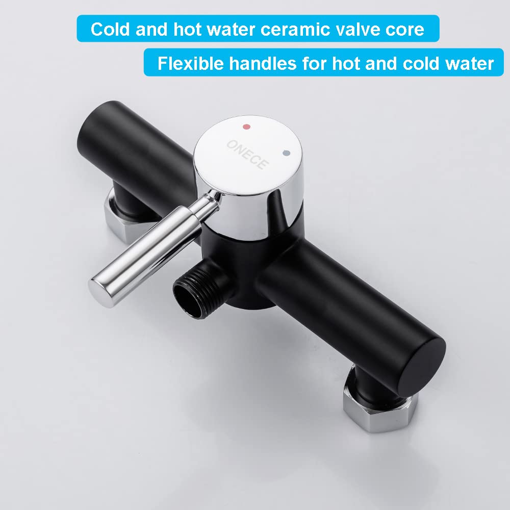ONECE Rubinetto Doccia a Parete in Ottone Nero, Set Miscelatore Doccia con Doccetta a 3 Modalità Φ12 cm, Temperatura Regolabile, con Supporto e Tubo Flessibile