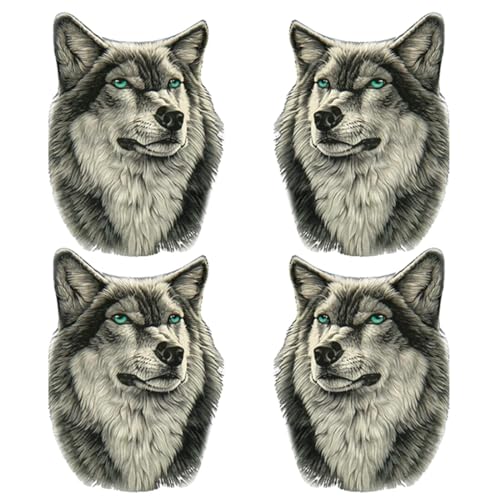 Autocollants Voiture, 4pcs Loup Stickers Personnalisé Autocollant RéFrigérateur De Capot Voiture, TêTe Loup Autocollants Stickers, pour voiture moto mur...