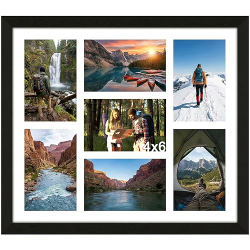 20x16 Inch Photo Frames Multiple Pictures 7 Opening 6x4 Inch Multi Picture Frames for Wall Black Collage Photo Frame for Family Living room Bedroom Corridor Staircase