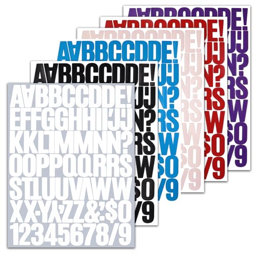 BINLINHONGO 426 Alphabet Number Stickers 6 Sheets 1.5-Inch/3.8 cm Self-Adhesive Vinyl Letter Sticker Decals for Scrapbooks Signs Envelopes Water Bottles Gift Decor - Multicolour