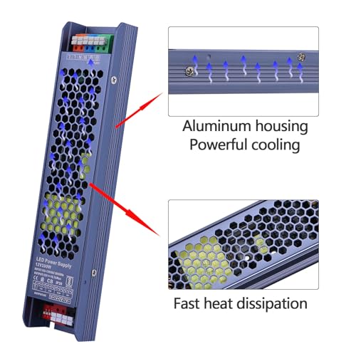Image of GOMING CE Ultra Thin 12V 200W Power Supply LED Driver | AC 100-130V to DC 12V 16.7A Lighting Transformer Constant Voltage for LED Strip Light