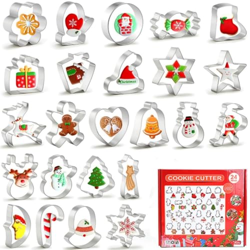 クッキー型 クリスマス 24個セット ステンレス 抜き型セット クッキー型抜き ビスケットDIY焼き型 サンタクロース チョコレート フルーツ 手作りのサムネイル
