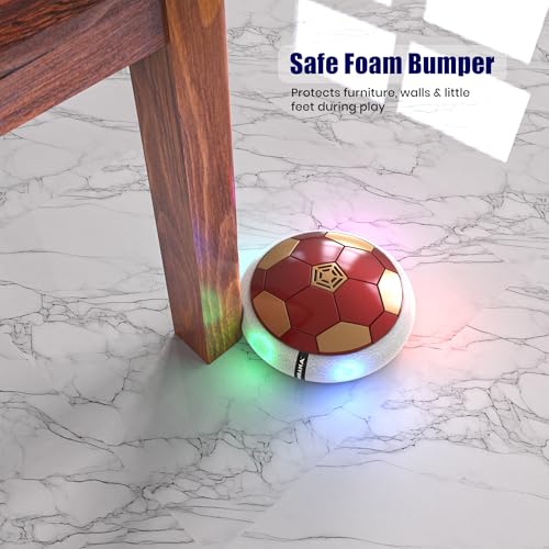 Image of Mirana Air Football Smart Toy for Kids | 3-Mode USB Type-C Rechargeable Hover Ball | Indoor Electric Hoverball with LED Lights | Birthday Gift for Boys & Girls 2 3 4 5 6 7 8 9 10 Years (Red-Golden)