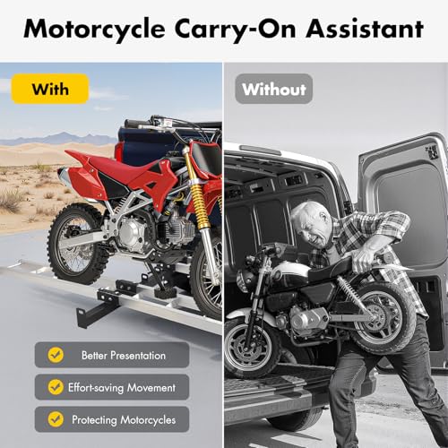 Aluminum Motorcycle Carrier, 600 Lbs Capacity Double Hitch-Mounted Dirt Bike Rack, Heavy Duty Hitch Mounted Scooter Dirt Bike Rack, Anti-Tilt Locking Device - Loading Ramp Device
