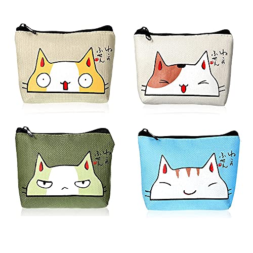 4 Stück süße Oxford Münzgeldbörse, Oxford Münzbörse Halter Geldbörse niedlich, Mini Canvas Cash Tasche Reißverschluss Geldbörsen, Canvas Tasche für Münzen, Kreditkarten, Ausweis, Schlüssel, Headset Cover