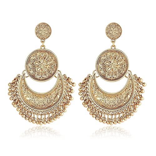 GAUEIOUR Indian Earrings,Indian Fashion Souvenir Ethnic Personality Jewelry Earrings, Women Exaggerated Vintage Earrings Accessories, Indian Jewelry (Gold)