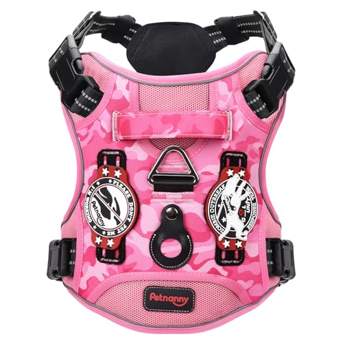 Petnanny No-Pull Tactical Dog Harness - Service Vest for L Breeds w/Reflective Strips, Padded Handle & AirTag Pocket | Escape-Proof Design for Labrador, Golden Retriever, Husky | City Walks & Support