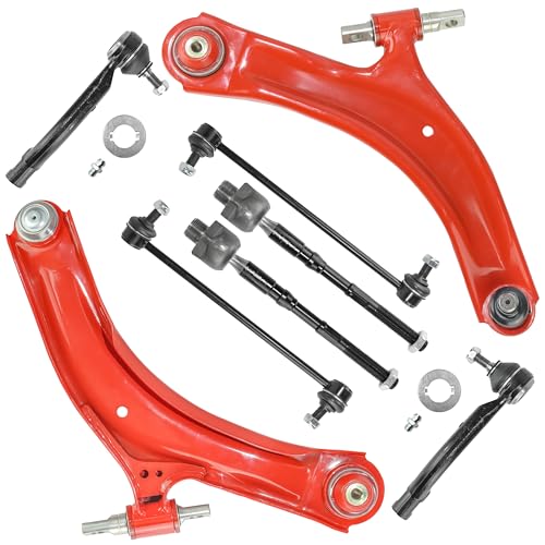 8pcs Front End Suspension Kit for Nissan 2008-2013 Rogue, 2014-2015 Rogue Select, 2 Lower Control Arms w/Ball Joints Inner & Outer 4 Tie Rods 2 Sway Bar Links Replacement,Heavy Duty PU Bushings, Red