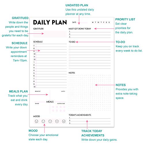 Weekplannerblok - afscheurplannerblok met dagschema en kalender, 52 vellen, 100 gsm papier, ongedateerde wekelijkse to… - Image 4