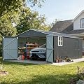 13x20 FT Heavy Duty Metal Carport-Anti-Snow Reinforced Frame & Galvanized Steel Roof,Enclosed Carport,All-Weather Vehicle Shelter for Cars,Trucks,RV (13x20FT+Dark Gray+Metal)