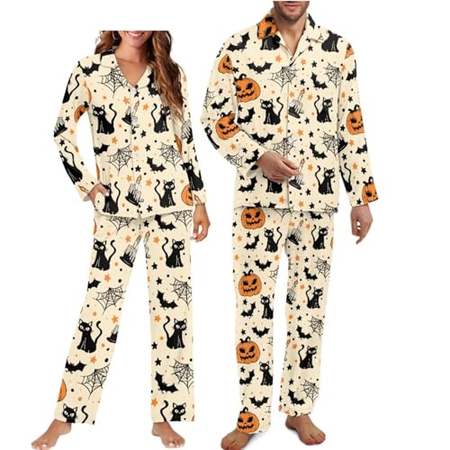 Men and Women Matching Outfits Lightweight Button Down Long Sleeve Pjs Set Comfortable Pjs Lounge Set with Pocket
