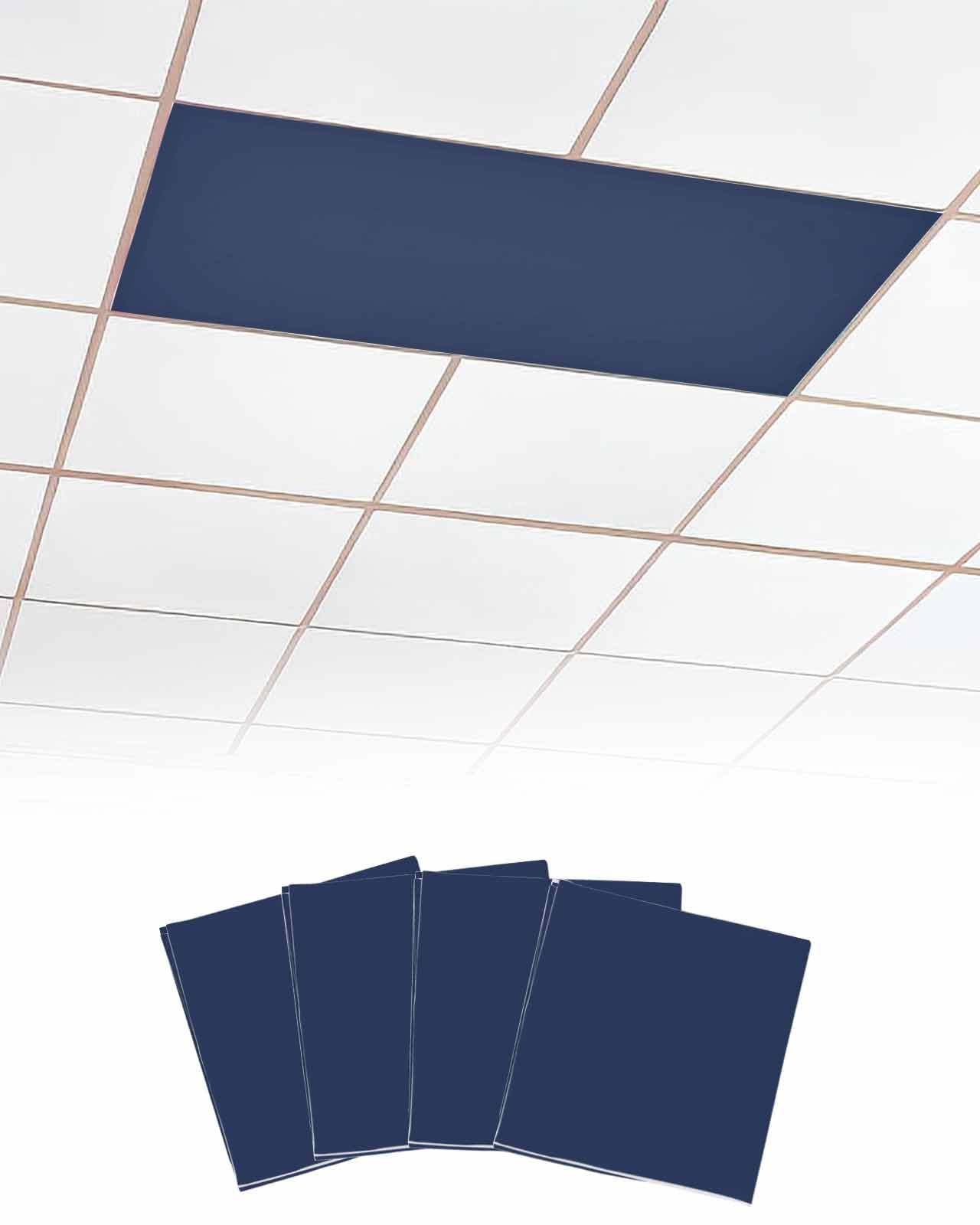 Magnetic Light Cover for Classroom Drop Ceiling,4 Pack 4x2 Ft Fluorescent Light Covers for Office Home Ceiling Light Navy Blue Solid Color Lampshade
