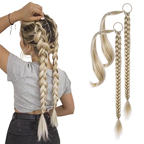 Yogfit 2Pcs Diy Braid Ponytail Extension, Long Straight Wrap Around Ponytail Hair Extensions Natural Soft Synthetic Hairpieces For Women Daily Wear cover