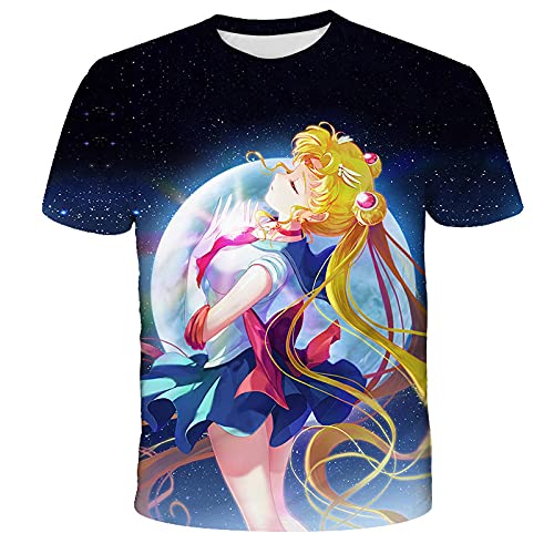 NICHIYO Sailor Moon Camiseta Unisex Impresión 3D Verano Cuello Redondo Hombres Deportes Ocio Manga Corta Fitness Outdoor Camiseta Niños