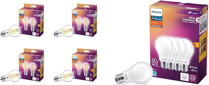 Flicker-Free Clear Dimmable A19 Light Bulb - EyeComfort Technology 800 Lumen & Flicker-Free Frosted Dimmable A19 Light Bulb - EyeComfort Technology - 800 Lumen - Soft