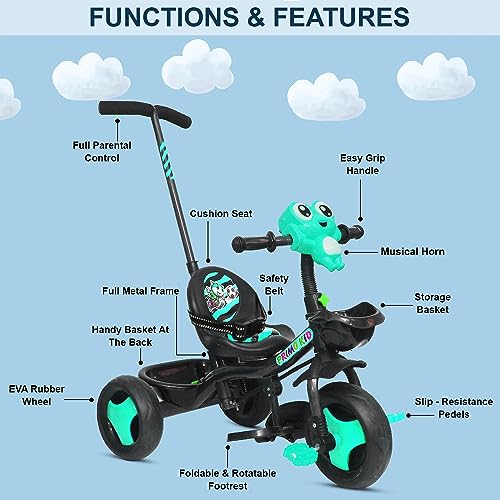 Image of Primo Kid Toys Tricycle for Kids 1 Years+, Plug & Play Tricycle for Kids. Ride on with Safety Seat Belt, Dual Storage Space & Parental Handle.