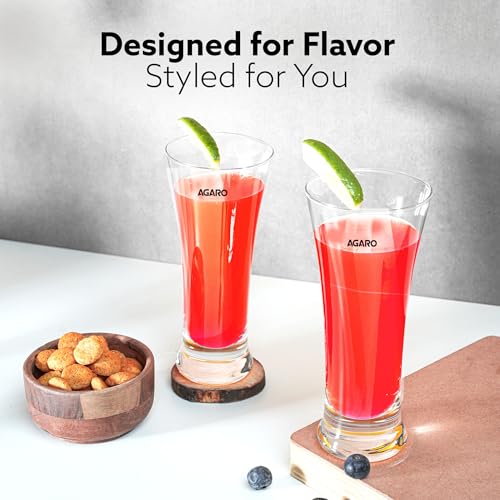 Image of AGARO Elegant Pilsner Highball Glass, 330ml Each, Set of 6, Heavy Base Tall Bar Glass - Drinking Glasses for Water, Milk, Lassi, Juice, Beer, and Cocktails, Transparent