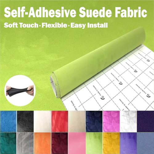 Image of Suede Fabric Wrap - Self Adhesive Film Sticker Silky Decal Sheet for Car Interior Furniture Upholstery DIY Elastic Stretch Peel and Stick (Lime, 17.5 in x 70 inch)