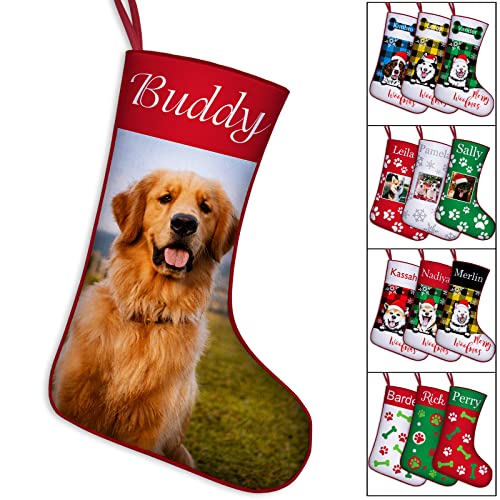 YanNanKe Personalized Christmas Stockings for Dog Custom Pet Photo Stocking with Name for Christmas,Xmas Tree Fireplace Home Decoration