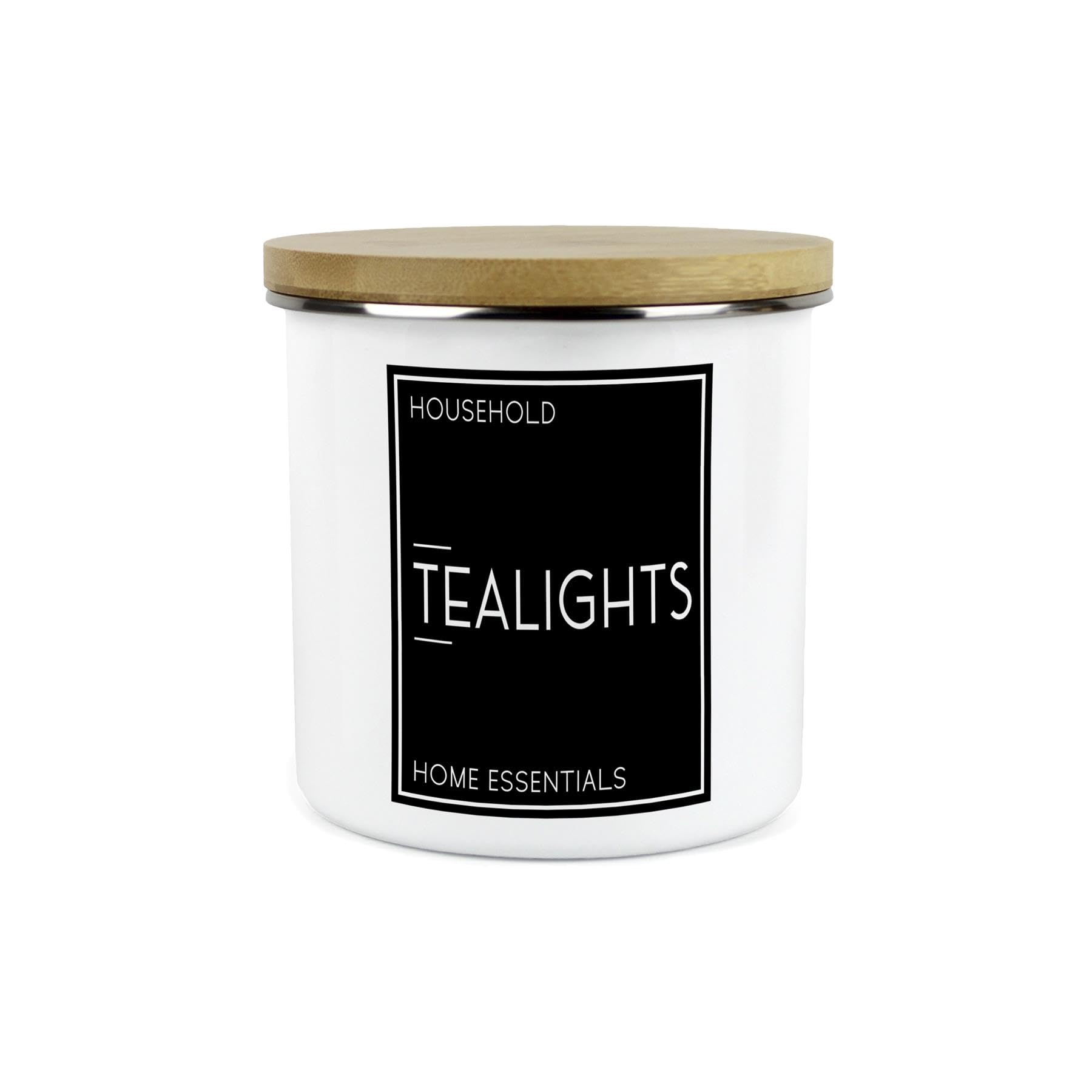 Inverted Minimalist Tealights Storage Canister - Natural Black & White Modern Décor - Refillable Enamel 1.2L Home & Bedroom Storage Container