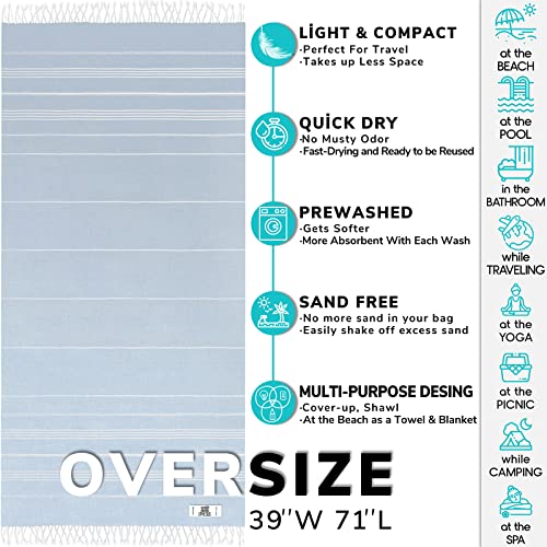 Ephesus Towels Turkish Beach Towel - Turkish Cotton - 39X71 Inch Oversized - Turkish Towel For Beach, Bath, Pool, Gym, Yoga - Prewashed, Lightweight, Quick Dry (Baby Blue, New Sultan Pack 1) #TOP2