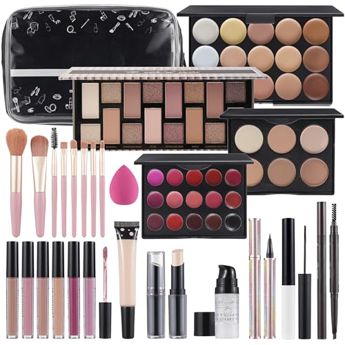 Makeup Kit For Women Full kit, Makeup Set For Teen Girls Eyeshadow Lip gloss Lipstick Make up Brushes Eyebrow Eyeliner Pen Liquid Concealer Foundation Primer makeup bag