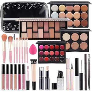 Makeup Kit For Women Full kit, Makeup Set For Teen Girls Eyeshadow Lip gloss Lipstick Make up Brushes Eyebrow Eyeliner Pen Liquid Concealer Foundation Primer Puff