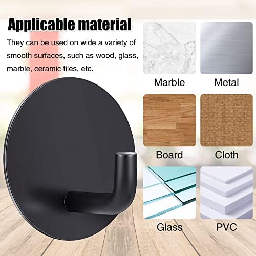 Self Adhesive Hooks, 6 pcs Black Stainless Steel Stick on Hooks Heavy Duty Sticky Hooks for Kitchen Bathroom Office, No Drill Glue Needed45mm Black