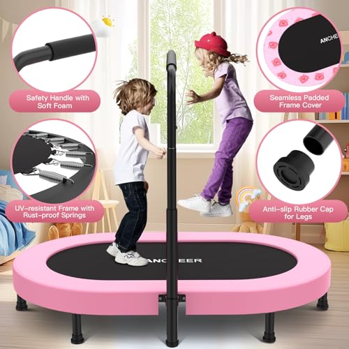 ANCHEER 56" Double Mini Trampoline for Kids, Mini Rebounder with 5-Level Adjustable Handle, Parent-Child Trampoline for Kids, Max Load 220lbs, Fun for Indoor/Outdoor - image 5