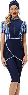 FEMININO Modest Swimsuits for Women and Girls Short Sleeve Maximum Ultraviolent Sun Protection UPF 50+
