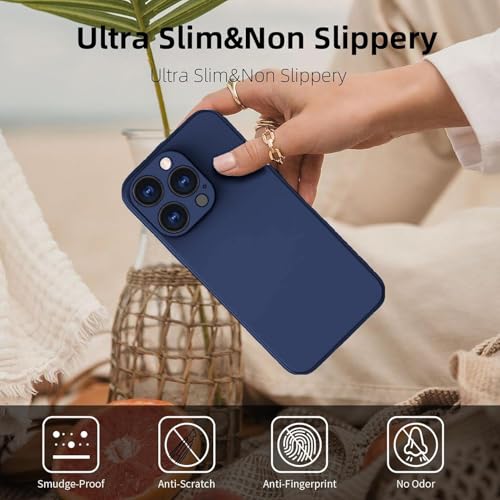 Image of DIZORO Compatible for iPhone 15 PRO Camera Protection Case 6.1, Slim Liquid Silicone 3 Layers Full Covered Soft Gel Rubber Phone Case Protective Cover - Blue