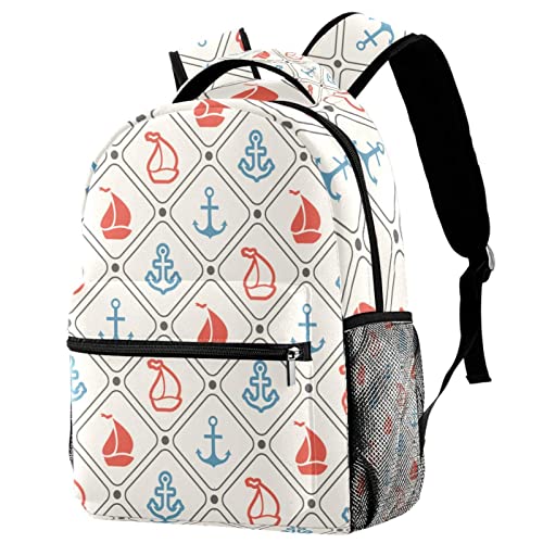 Sac à dos voyage avec motif ancre bleue et porte-bouteille