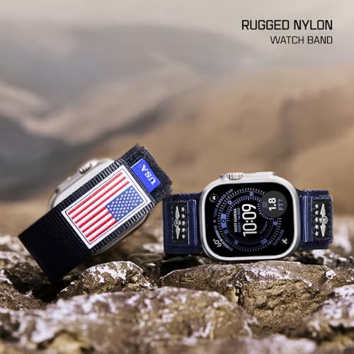 Image of Sport Bands Compatible with Apple Watch Ultra 3 Band 49mm 46mm 45mm 44mm 42mm Men Women, Rugged Nylon Loop Strap with Durable Metal Stars-Stripes Flag for iWatch Ultra /Series 11 10 9 8 7 6 5 4 SE 3 2