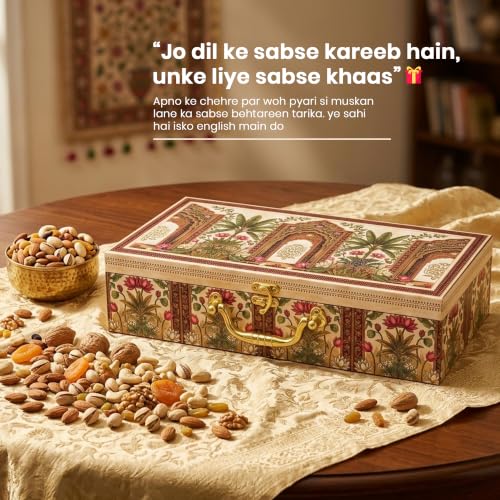 Image of Brijbooti Dry Fruits Gift Pack 510g | Premium Dry Fruits Gift Box | Almonds & Cashew Mix, Khajoor & Mix Berries | Diwali Gift Hamper | Diwali Gifts for Employees | Corporate & Festive Gift | 3 Jar Pack | Premium Peacock Design Suitcase