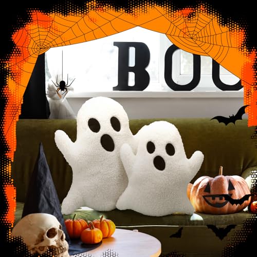 Image of Konohan 3 Pcs Ghost Halloween Pillows Stuffed Ghost Shaped Throw Pillows Cute Decorative Spooky for Halloween Party Home Cushion Decorations