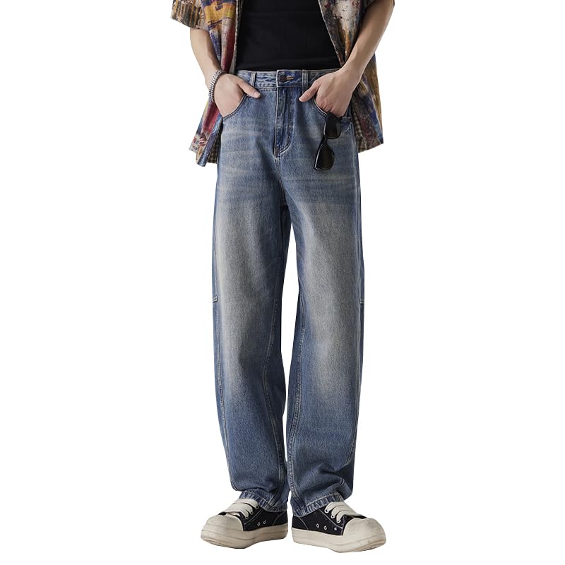 Fashionable Simple Men's High Street Hip-hop Jeans Loose Straight Leg Pants for Summer Winter