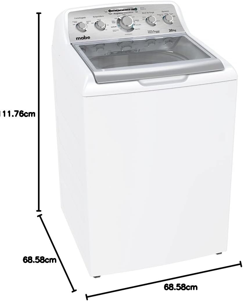 Line drawing showing dimensions of the Mabe LMA70215WBAB0 washer