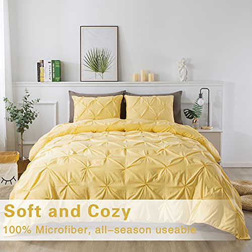 Litanika Yellow Queen Pinch Pleat Duvet Cover, 3 Pieces Pintuck Cover Soft Microfiber Bedding Set With Zipper Closure & Corner Ties(90X90Inch-1 Duvet Cover, 2 Pillowcases) #TOP2