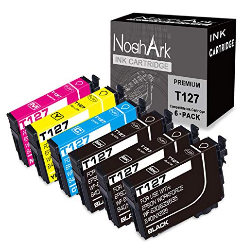 NoahArk 6 Packs T127 Remanufacture Ink Cartridge Replacement for Epson 127 T127 use for Workforce 545 845 645 WF-3540 WF-3520 WF-7010 WF-7510 WF-7520 NX530 NX625 (3 Black 1 Cyan 1 Magenta 1 Yellow)
