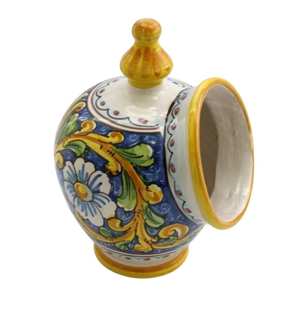 Generico Saliera in ceramica siciliana blu giallo verde rosso di santo stefano di camastra decorata a mano barocco Art 15