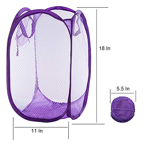 Image of Qtopun Mesh Popup Laundry Hamper Foldable Laundry Basket Portable Dirty Clothes Basket Collapsible Dirty Clothes Hamper for Bedroom, Kids Room, College Dormitory and Travel (Purple)