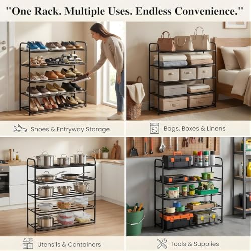 Image of DAREV Heavy Shoe Rack Metal, Shoes Storage Rack for Home Shoe Stand 5 Shelf