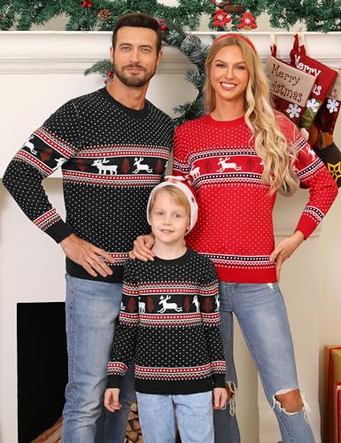 Uniexcosm Family Christmas Sweater Snowflake Reindeer Pattern Long Sleeve Crew Neck Xmas Holiday Pullover Knitwear3