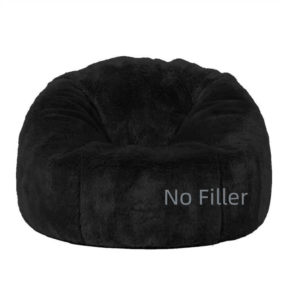 Housse de Chaises Pouf for Adultes Enfants(Sans Remplissage), 2.3-5ft Housse Pouf Poire en Fausse Fourrure pour Salon Chambre Moelleux Canapé Ottoman Relax Lounge Futon(Black,3.3ft-D100cm-cover)