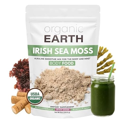 Organic Earth Irish Sea Moss Powder, Wildcrafted Irish Sea Moss Bladderwrack Plus Burdock Root Powder, USDA Certified Organic (8 Ounces)