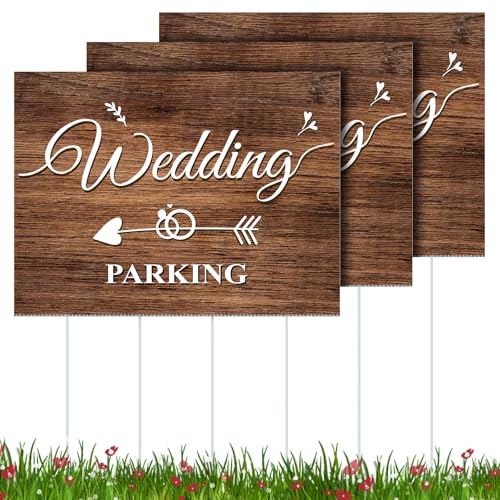 Yookeer 3 Pcs Wedding Parking Signs with Stakes 15.75 x 11.81 Double Sided Wedding Parking Sign Hollow Board Arrow Direction Marks for Transaction Reception Outdoor Event Guest Yard Lawn